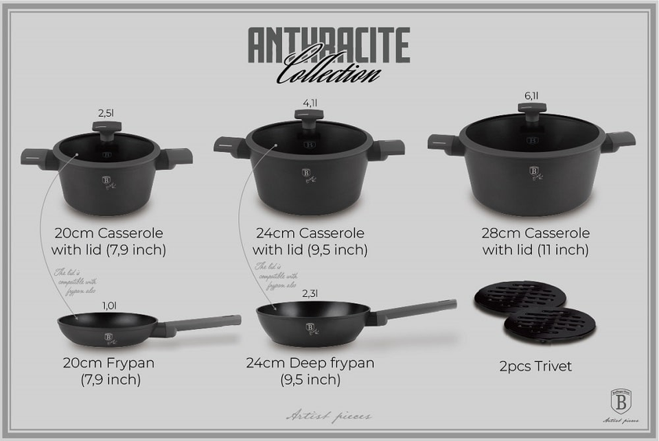 10 pcs kitchen cookware set Berlinger Haus BH8140 anthracite