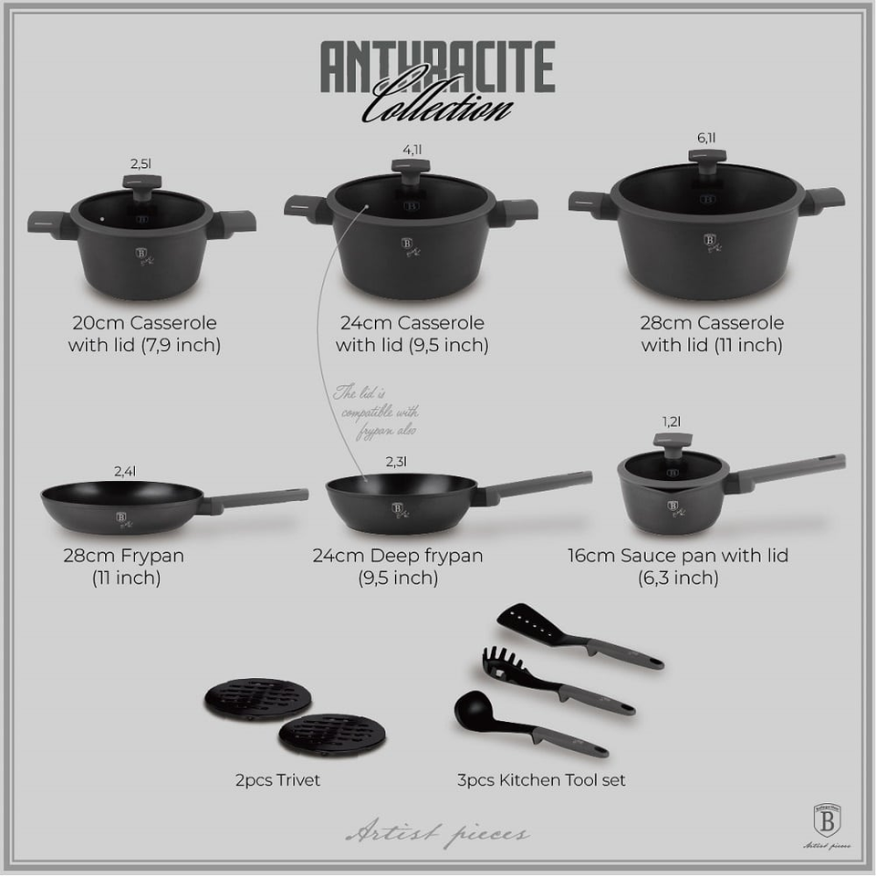 15 pcs cookware set Berlinger Haus BH8141 anthracite