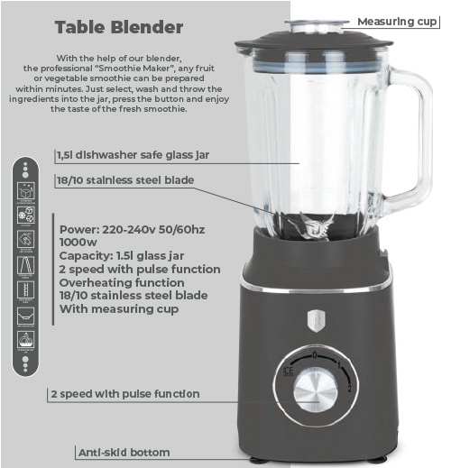 Table blender with 1,5 L GLASS jar,Berlinger Haus BH9539 Anthracite