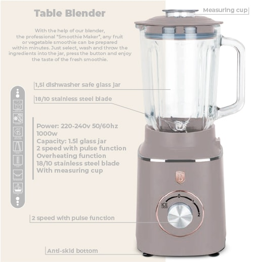 Table blender with 1,5L GLASS jar,1000 W Berlinger Haus 9496