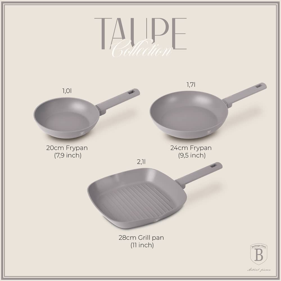 3 pcs frypan set Berlinger Haus BH8109 Taupe