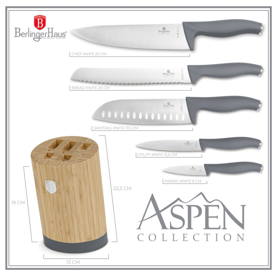 6 pcs knife set with BAMBOO stand Berlinger Haus BH2680