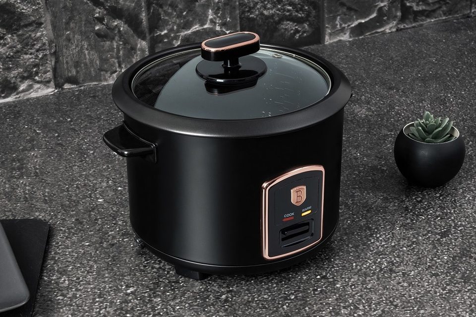 Stylish Electric Rice Cooker, Black Rose Gold BerlingerHaus