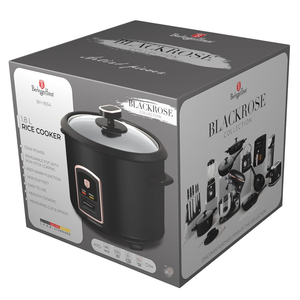 Stylish Electric Rice Cooker, Black Rose Gold BerlingerHaus