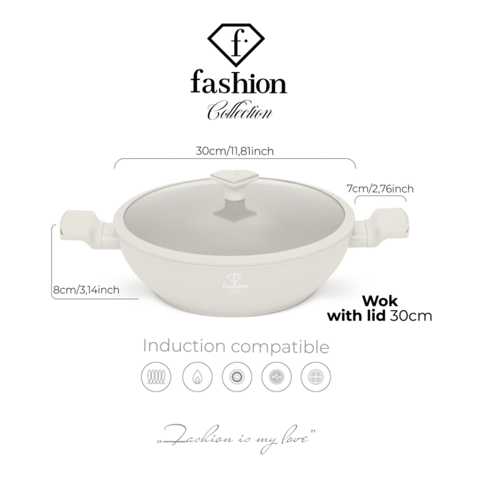 Wok with Lid 30 cm FTV0063 Matte Cream Gold | Berlinger Haus Fashion