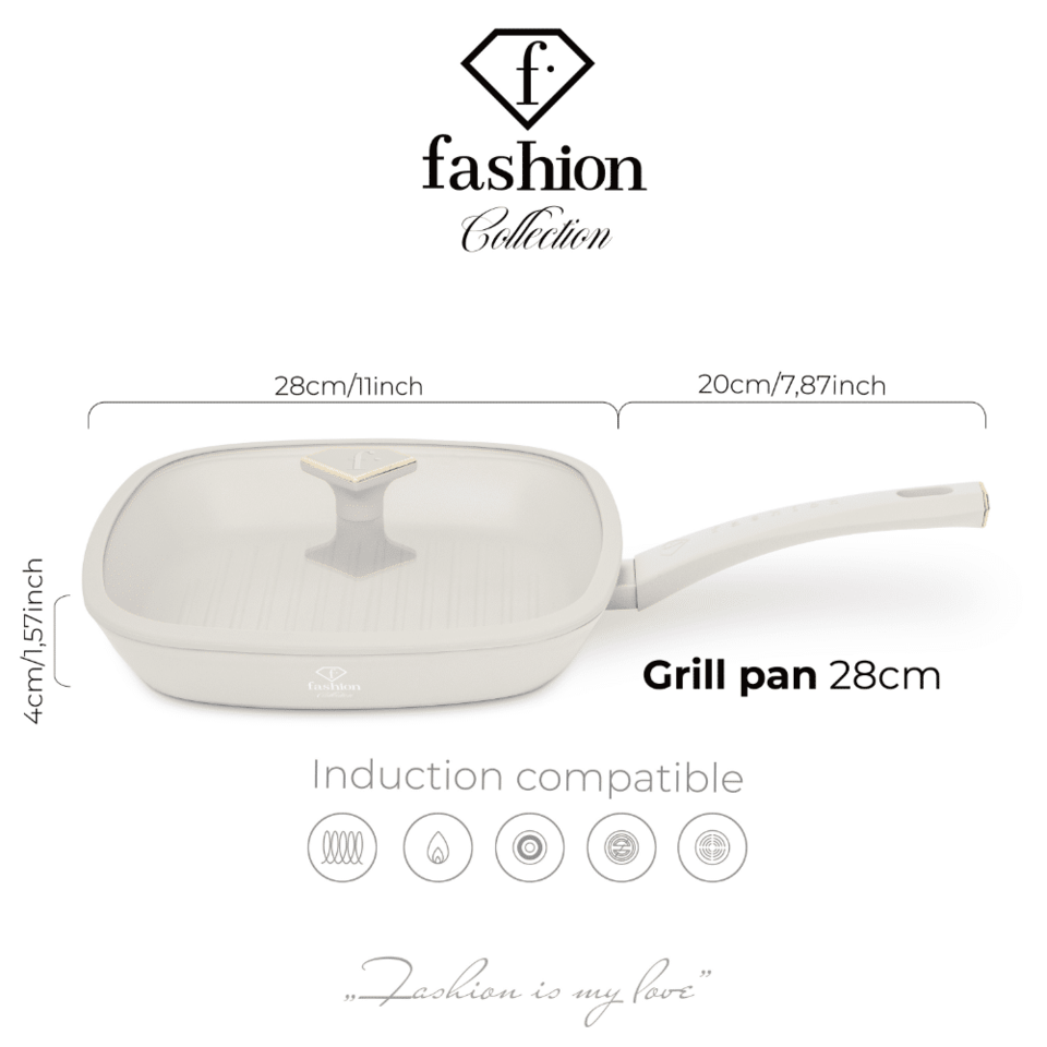 Grill Pan with Lid 28 cm Matte Cream Gold – Berlinger Haus FTV0065