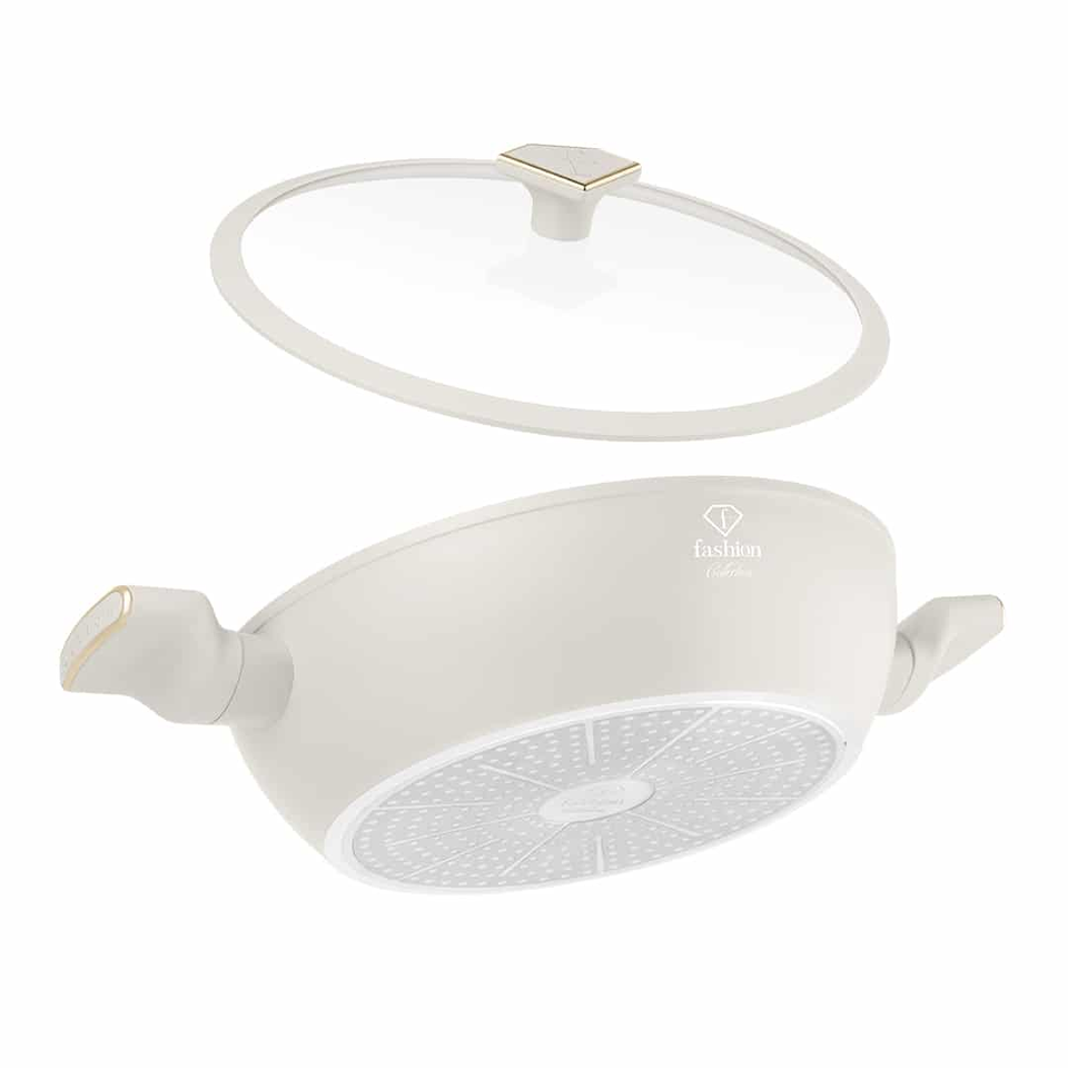 Shallow Pot with Lid 28 cm 3.8L Matte Cream Gold – Berlinger Haus FTV0066