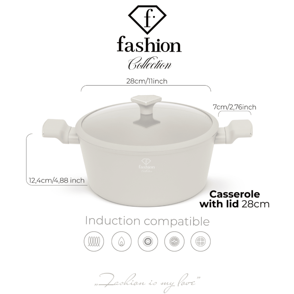Casserole with Lid 28 cm 6.1L Matte Cream Gold – Berlinger Haus FTV0070