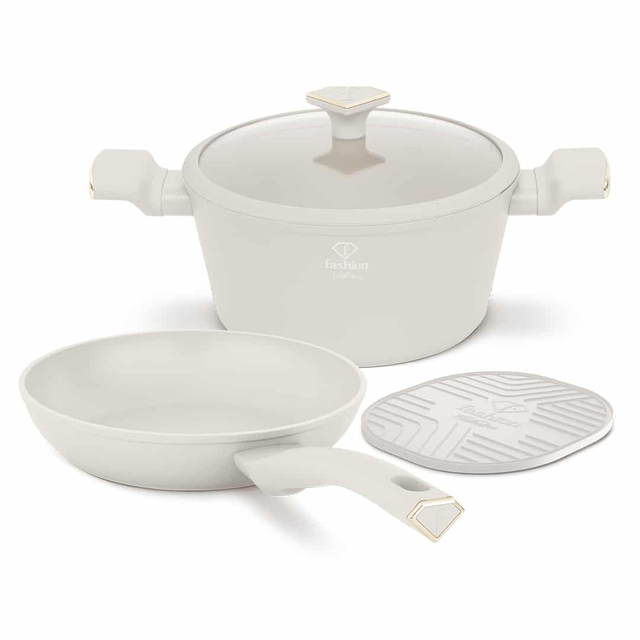4-Piece Cookware Set FTV0078 – Matte Cream–Gold | Berlinger Haus x FashionTV | TitanPro Non-Stick