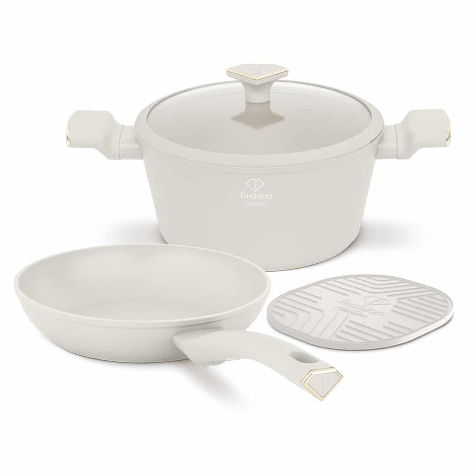 4-Piece Cookware Set FTV0078 – Matte Cream–Gold | Berlinger Haus x FashionTV | TitanPro Non-Stick