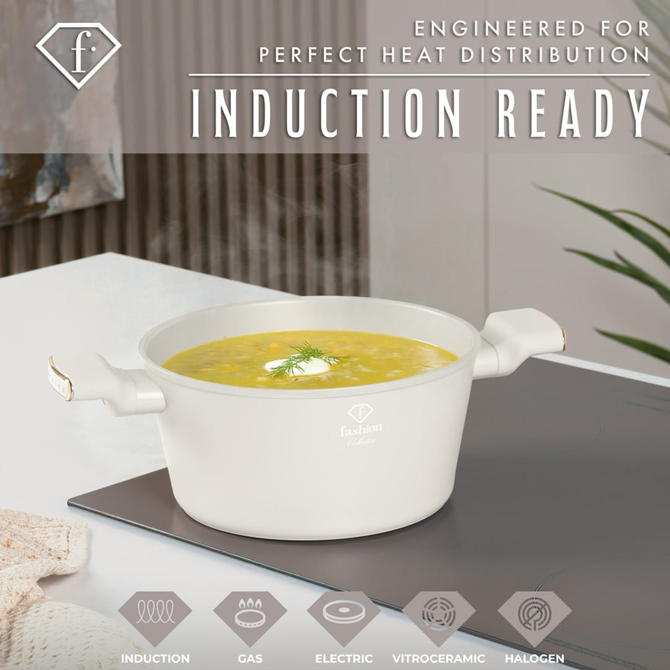 4-Piece Cookware Set FTV0078 – Matte Cream–Gold | Berlinger Haus x FashionTV | TitanPro Non-Stick