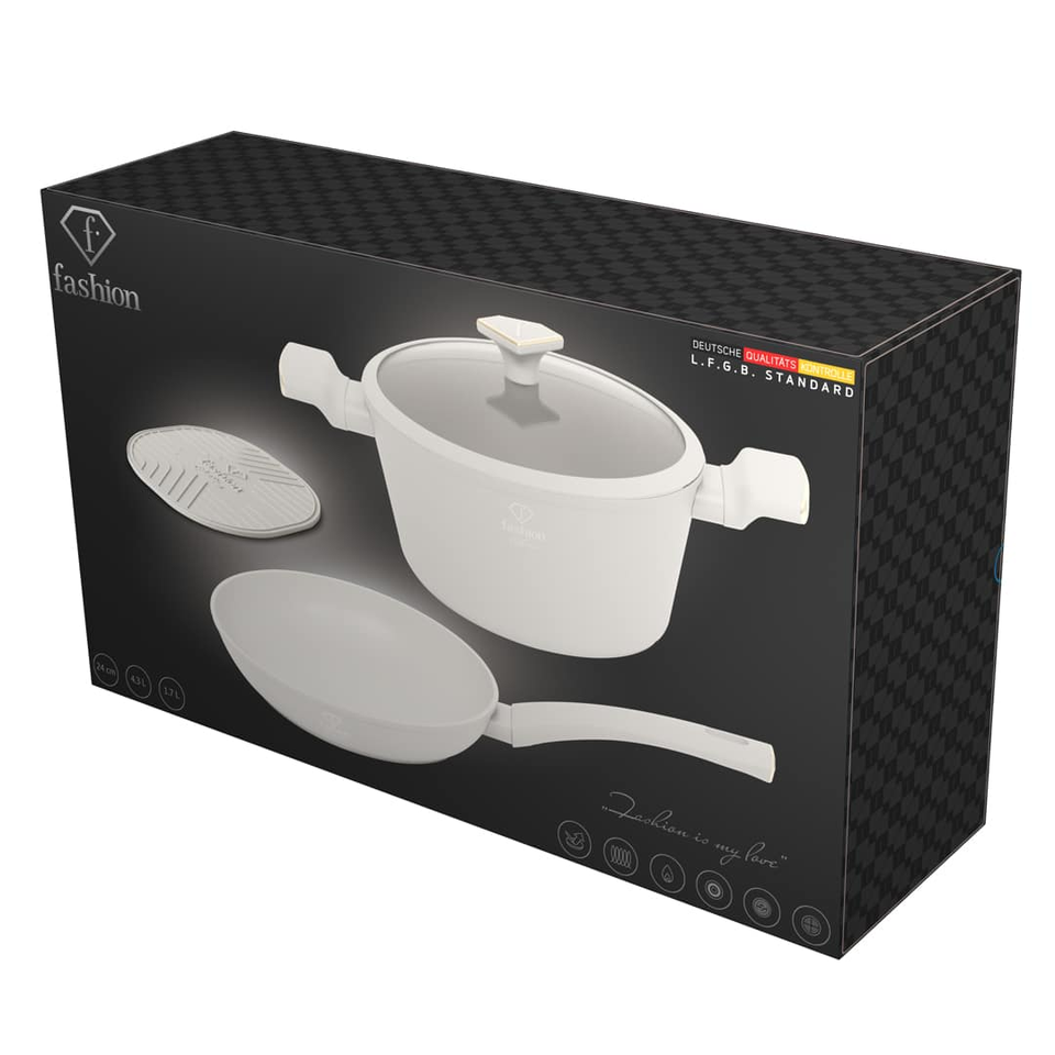 4-Piece Cookware Set FTV0078 – Matte Cream–Gold | Berlinger Haus x FashionTV | TitanPro Non-Stick