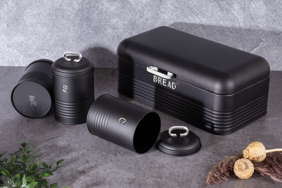 Bread Bin and Kitchen Canister Set Berlinger Haus BH-6754 Black Silver