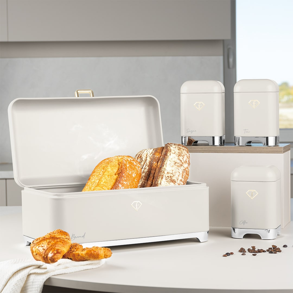Bread Box Set FTV0181 – Cream & Gold Kitchen Storage
