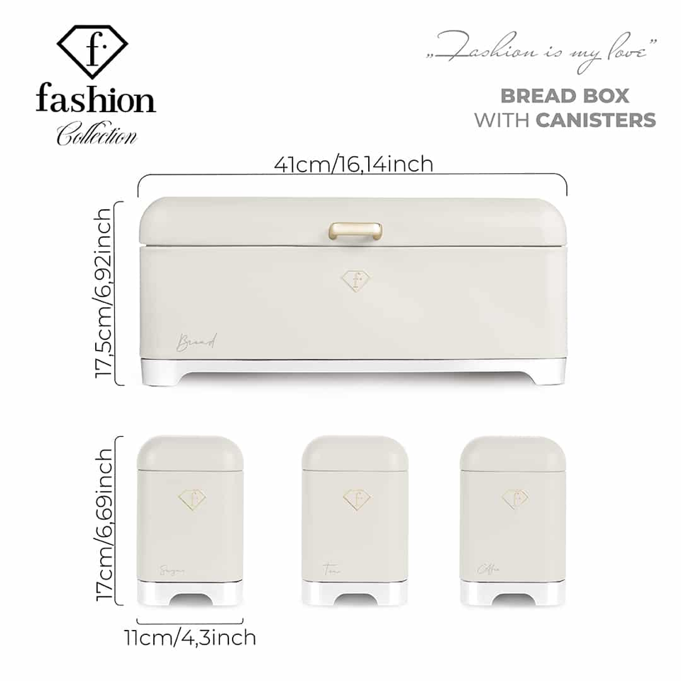 Bread Box Set FTV0181 – Cream & Gold Kitchen Storage