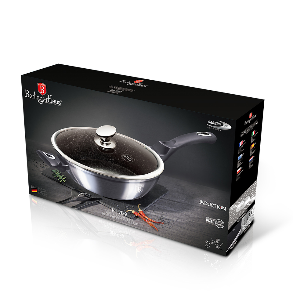 DEEP FRYING PAN WITH LID 32CM BERLINGER HAUS BH/7139 Metallic Line Carbon Pro Edition