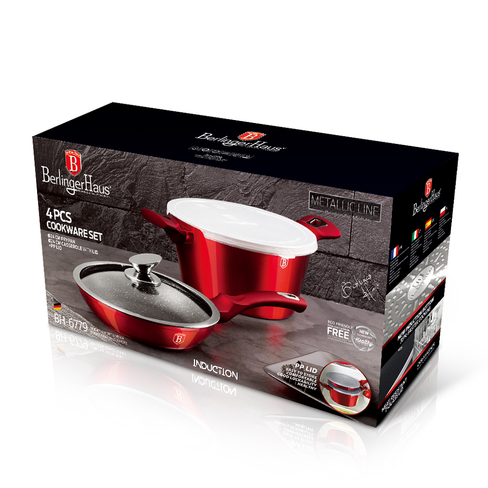 4-Piece Cookware Set Berlinger Haus BH6779 Metallic Line Burgundy Edition