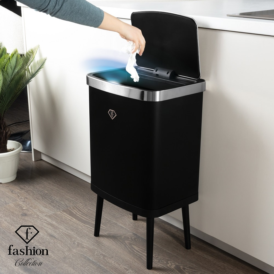 Smart Sensor Trash Bin 30L FTV0152 – Touchless Luxury Design, Black–Rose Gold | Fashion by Berlinger Haus