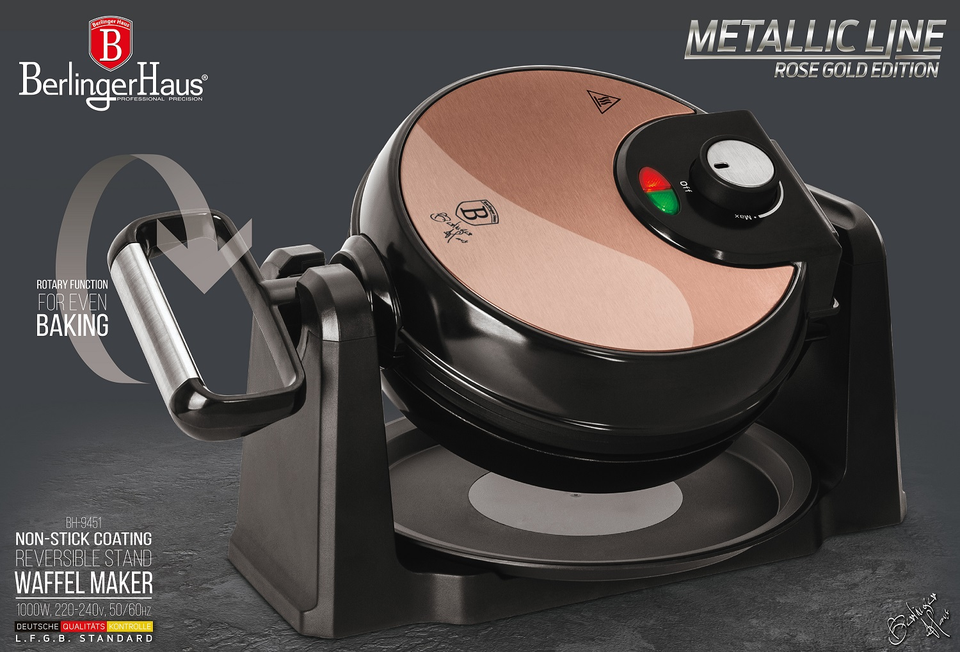 Waffle maker Berlinger Haus BH 9451, Non-stick coating, 180º rotation