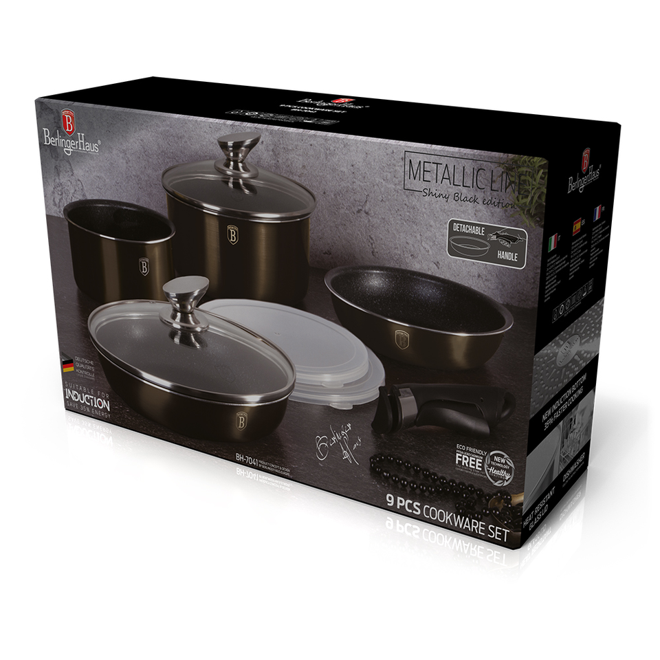 9-Piece Cookware Set Berlinger Haus BH 7041 Metallic Line Shiny Black Edition