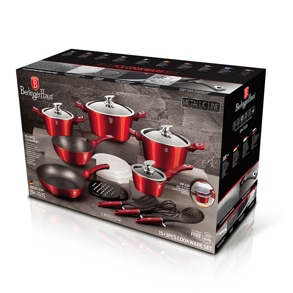 18-Piece Cookware Set Berlinger Haus BH/7035 Metallic Line Burgundy Edition