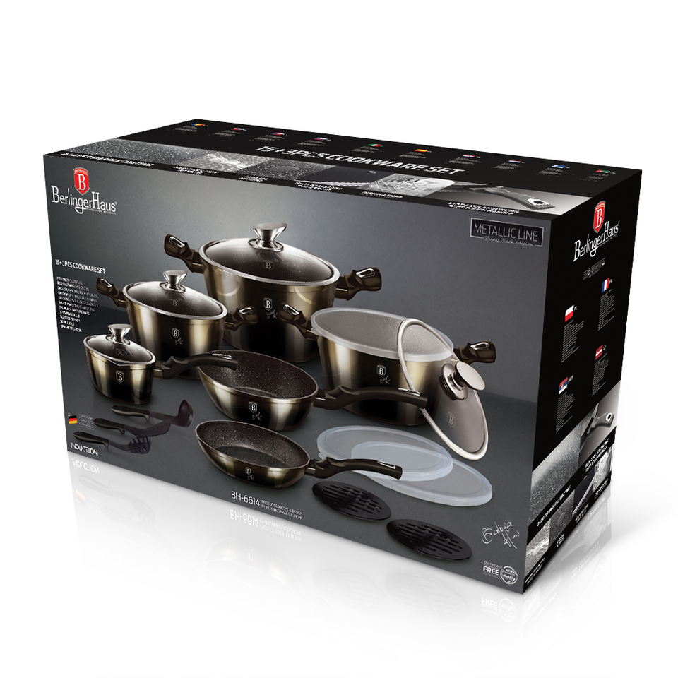 18-Piece Cookware Set Berlinger Haus BH/6614 Metallic Line Shiny Black Edition