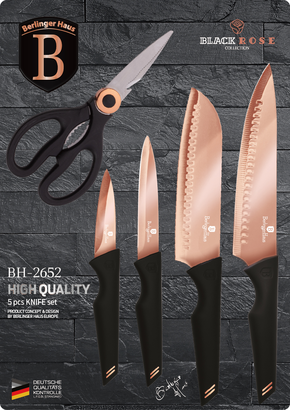 5-Piece Knife Set Berlinger Haus BH-2652 black- rose gold