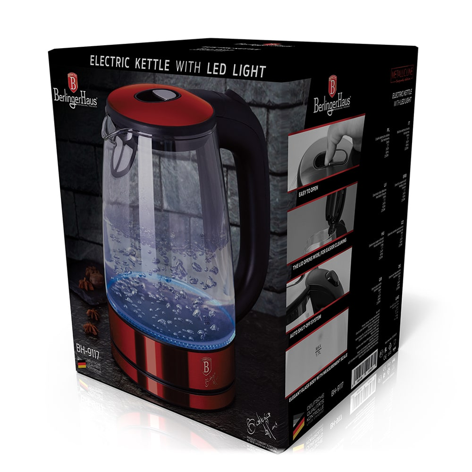 Electric Glass Kettle Berlinger Haus BH-9117 Metallic Line Burgundy Edition