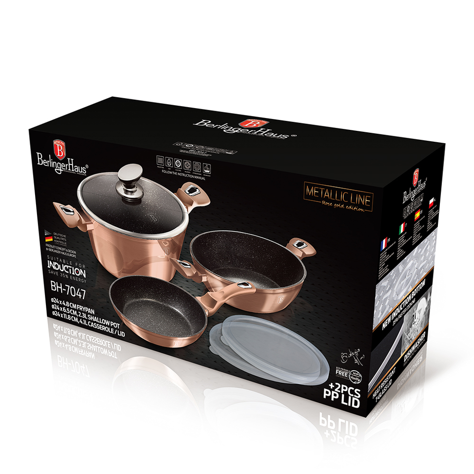 6-Piece Cookware Set Berlinger Haus BH 7047 Metallic Line Rose Gold Edition
