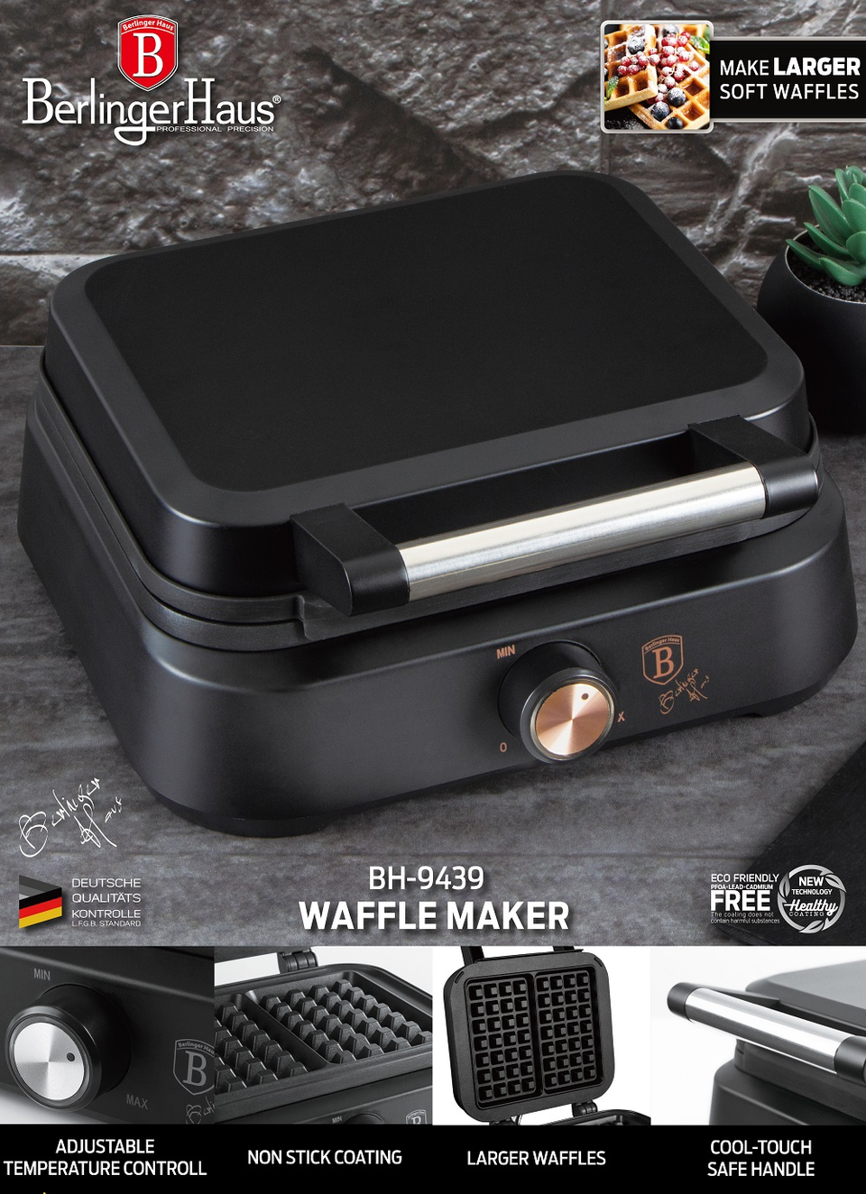 Waffle maker Berlinger Haus BH 9439 Black Rose