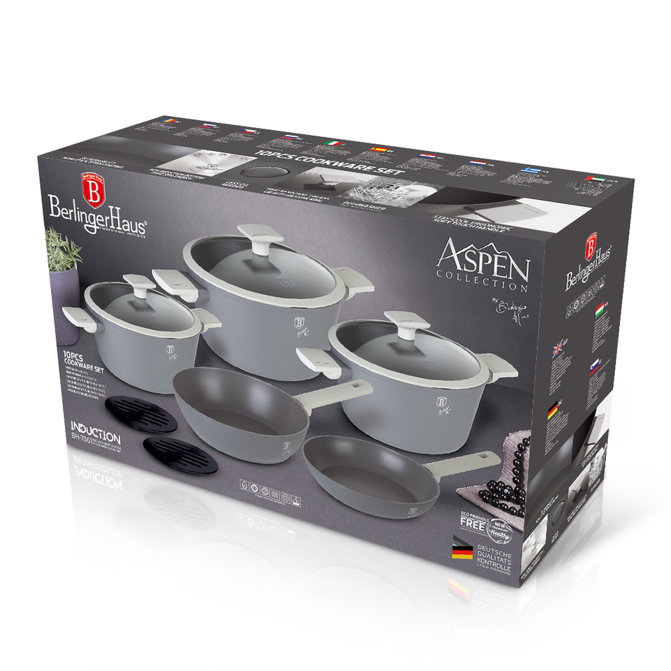 Matt grey Aspen 10 Piece Cookware set Berlinger Haus BH7061