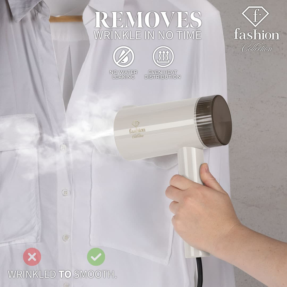 Foldable Handheld Steamer FTV0126 – Cream–Gold | 1000W Portable Garment Steamer | Fashion by Berlinger Haus