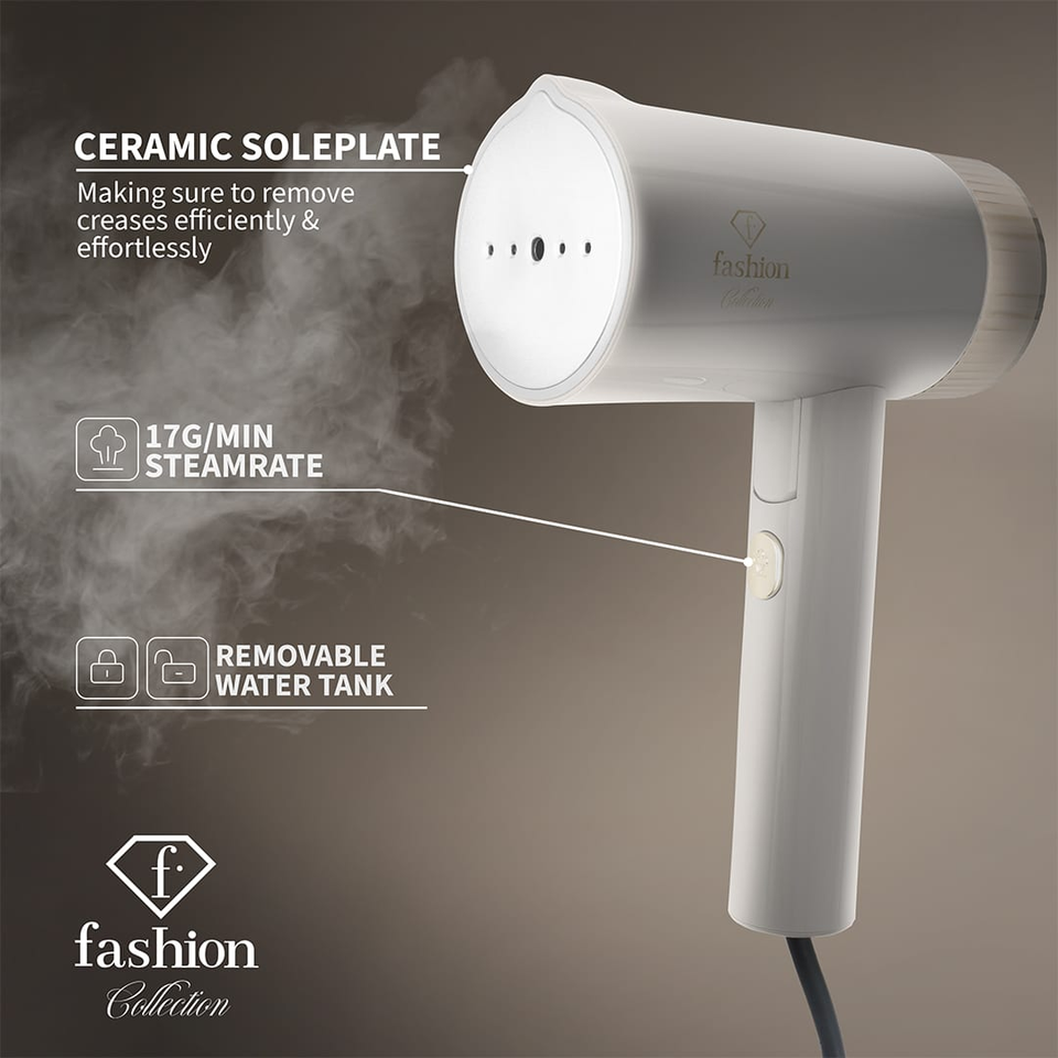 Foldable Handheld Steamer FTV0126 – Cream–Gold | 1000W Portable Garment Steamer | Fashion by Berlinger Haus