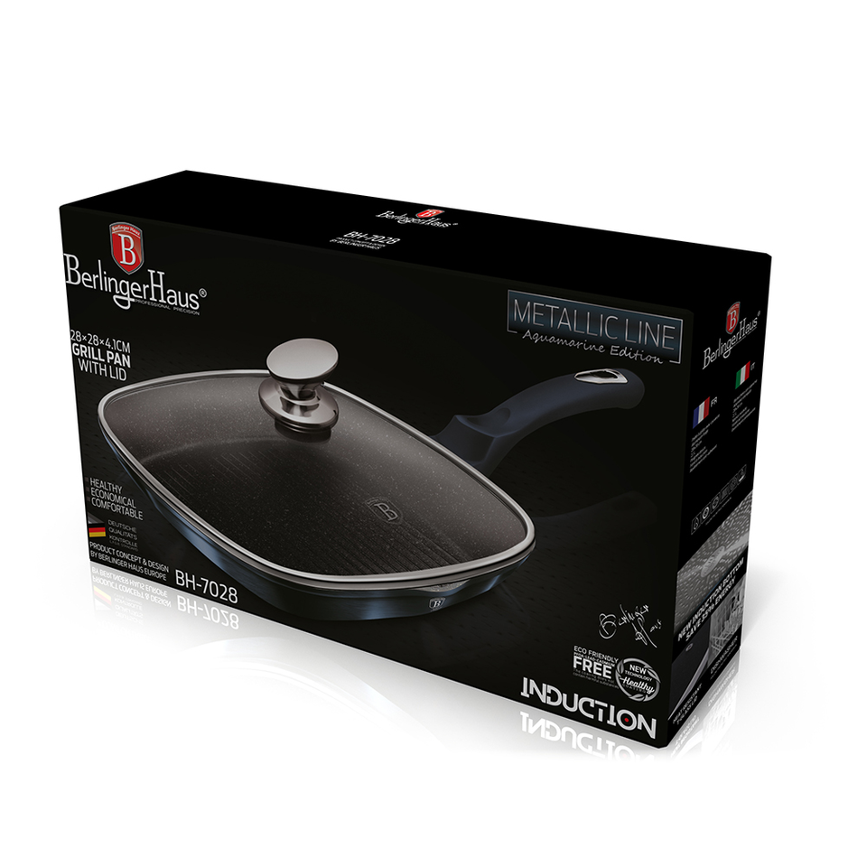 Grill pan with lid, 28 cm Berlinger Haus BH-7028  Aquamarine Edition