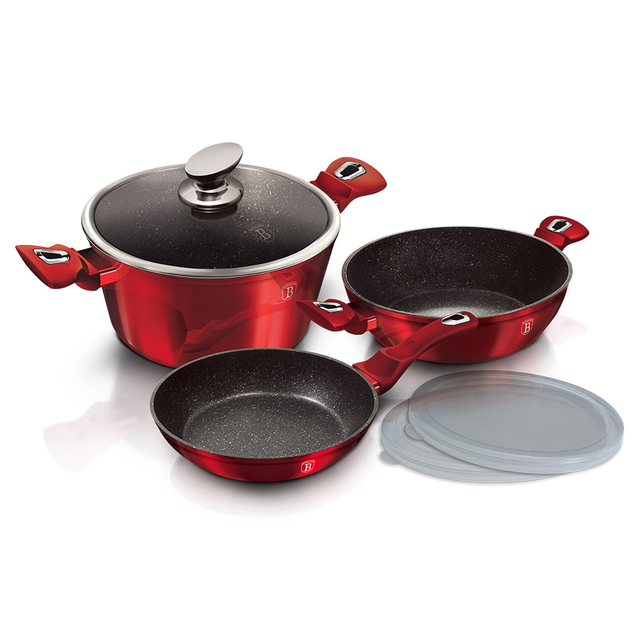 6-PIECE COOKWARE SET BERLINGER HAUS BH 7046/ METALLIC  BURGUNDY LINE