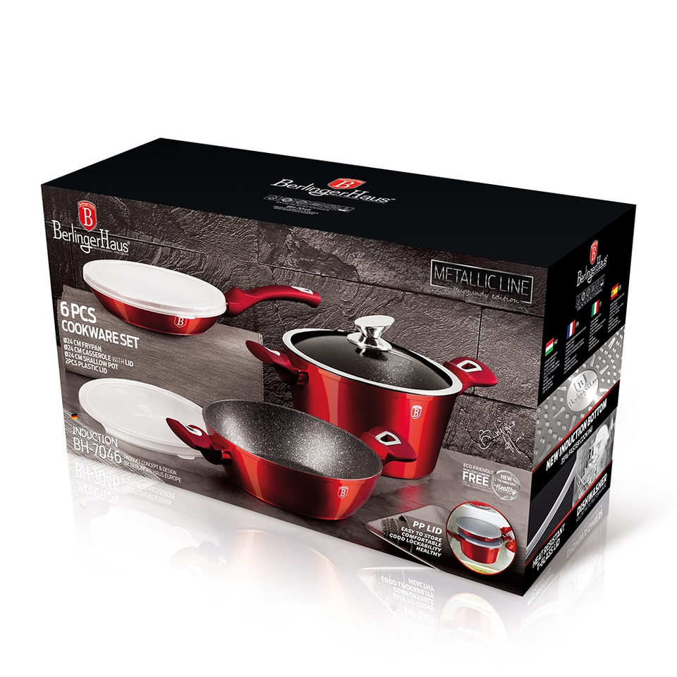 6-PIECE COOKWARE SET BERLINGER HAUS BH 7046/ METALLIC  BURGUNDY LINE