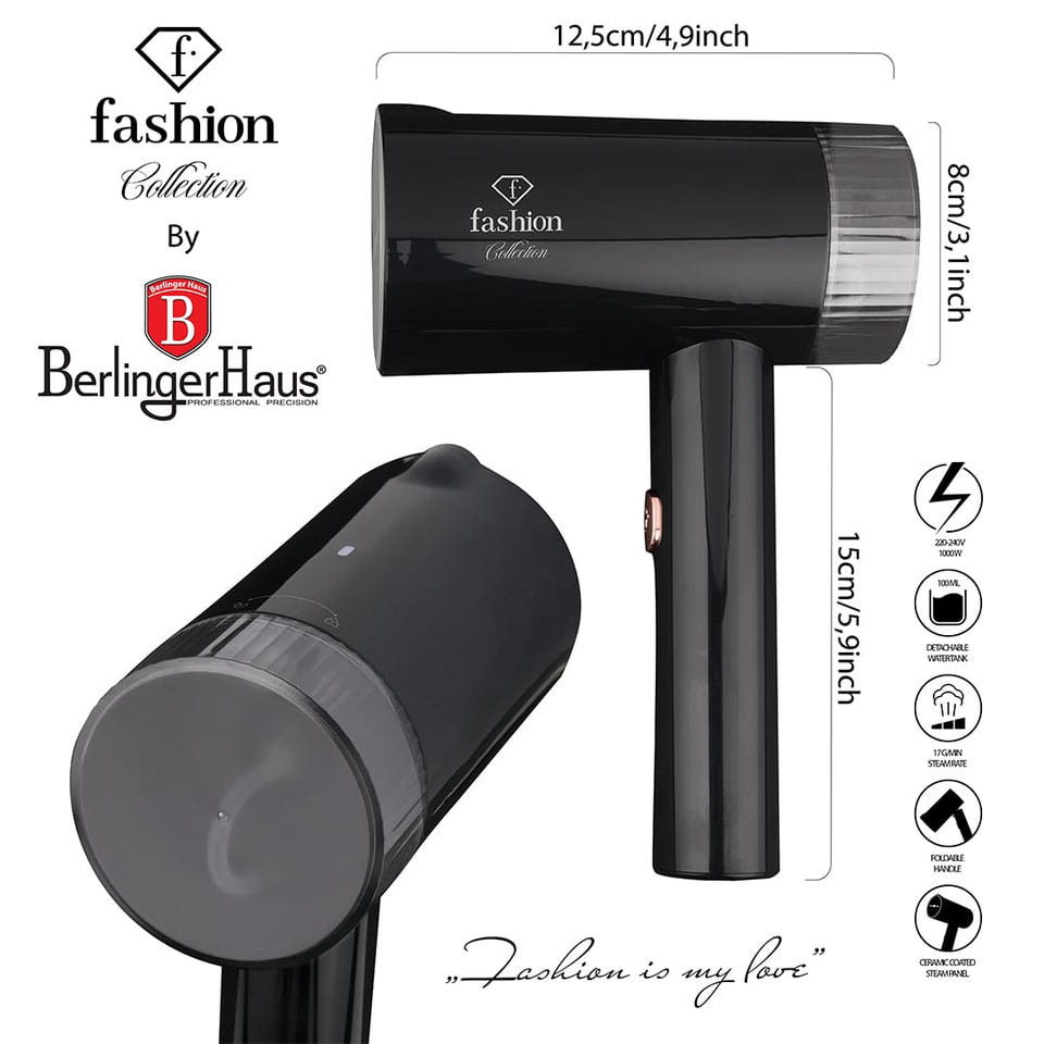 Foldable Handheld Steamer 1000W FTV0125 Berlinger Haus Black Rose Gold