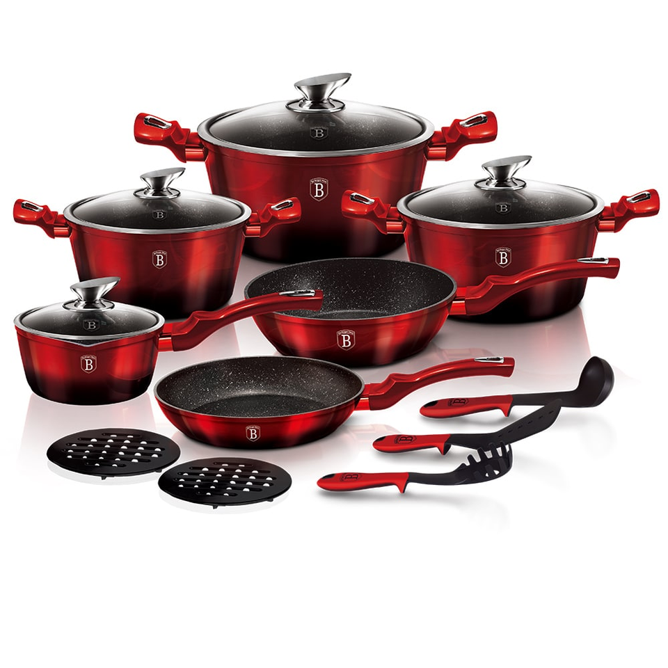 15-Piece Cookware Set Berlinger Haus BH/1632 Burgundy Noir Collection