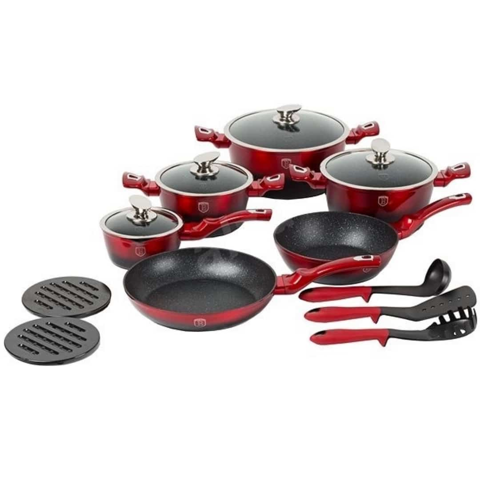 15-Piece Cookware Set Berlinger Haus BH/1632 Burgundy Noir Collection