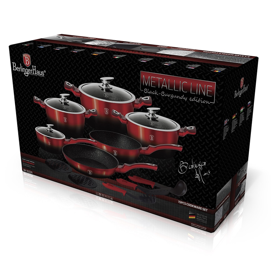 15-Piece Cookware Set Berlinger Haus BH/1632 Burgundy Noir Collection