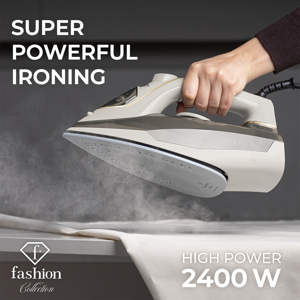 Steam Iron Berlinger Haus FTV0124 – 2400W, Ceramic Soleplate, Powerful Steam, Cream–Gold