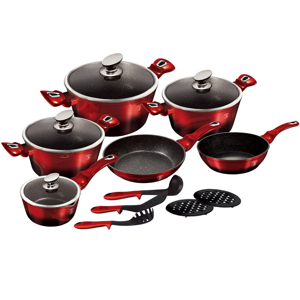 15-Piece Cookware Set Berlinger Haus BH/1632 Burgundy Noir Collection