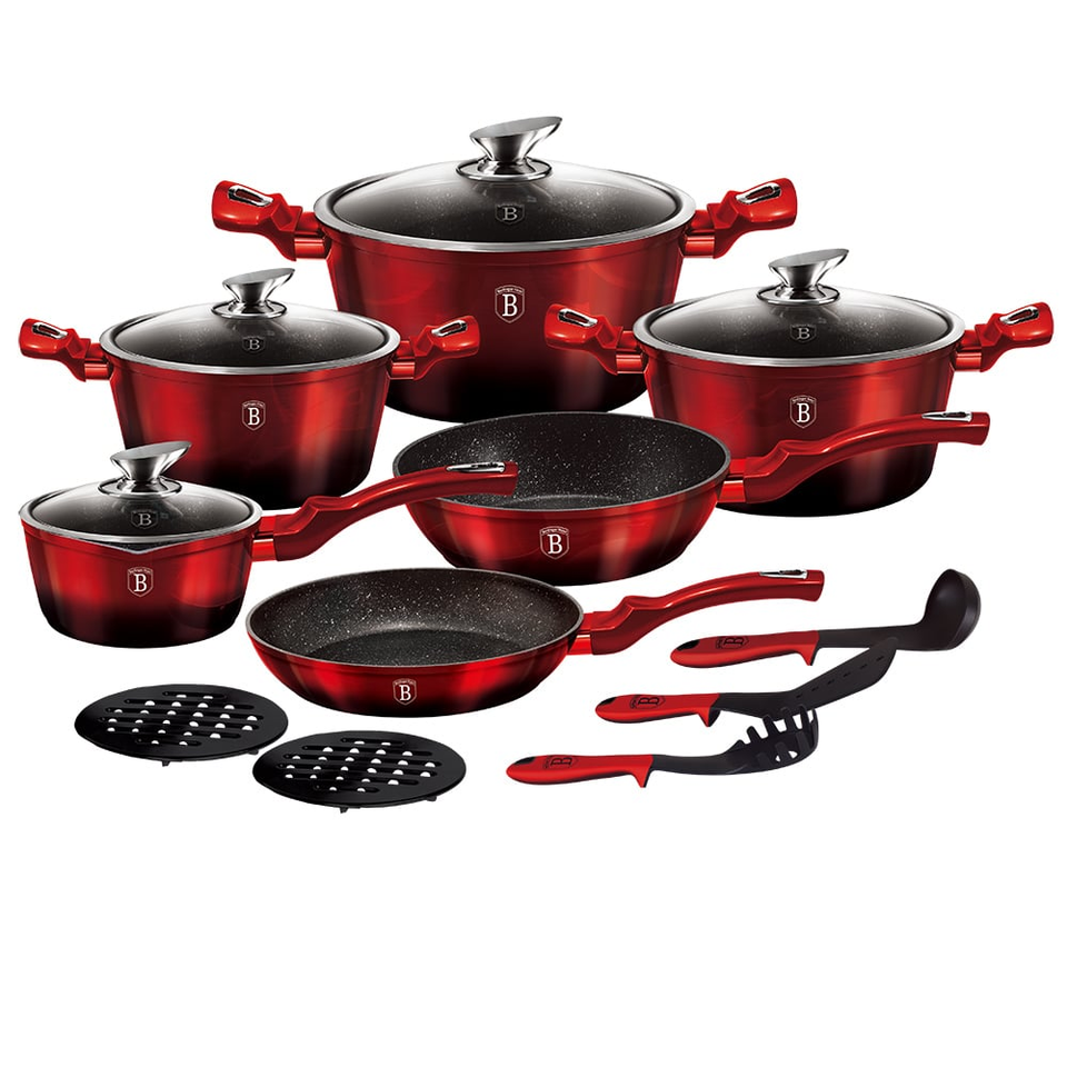 15-Piece Cookware Set Berlinger Haus BH/1632 Burgundy Noir Collection