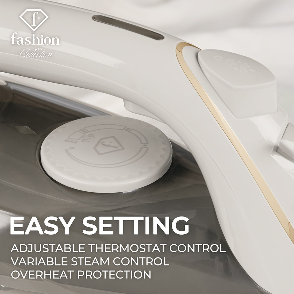 Steam Iron Berlinger Haus FTV0124 – 2400W, Ceramic Soleplate, Powerful Steam, Cream–Gold
