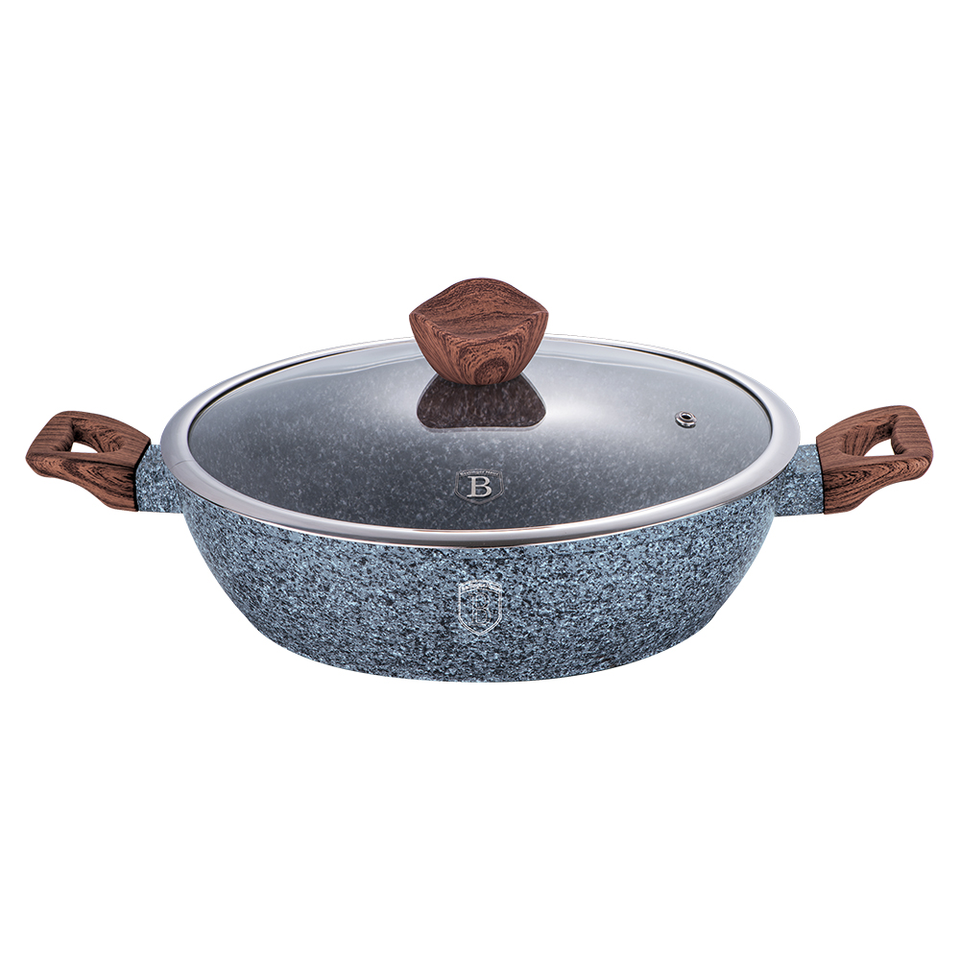 Shallow non-stick pot with triple marble finish and glass lid, 28 cm, Berlinger Haus BH-1203