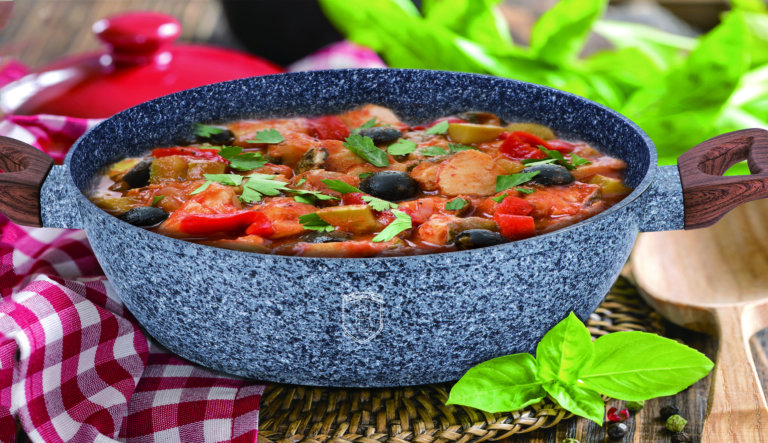 Shallow non-stick pot with triple marble finish and glass lid, 28 cm, Berlinger Haus BH-1203