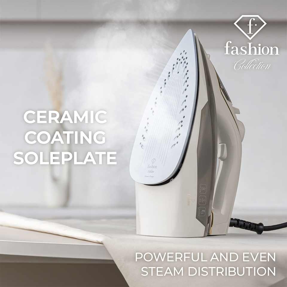 Steam Iron Berlinger Haus FTV0124 – 2400W, Ceramic Soleplate, Powerful Steam, Cream–Gold