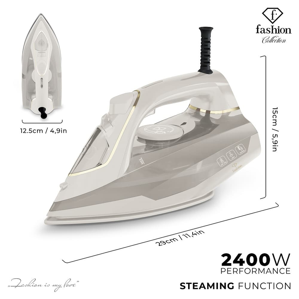 Steam Iron Berlinger Haus FTV0124 – 2400W, Ceramic Soleplate, Powerful Steam, Cream–Gold